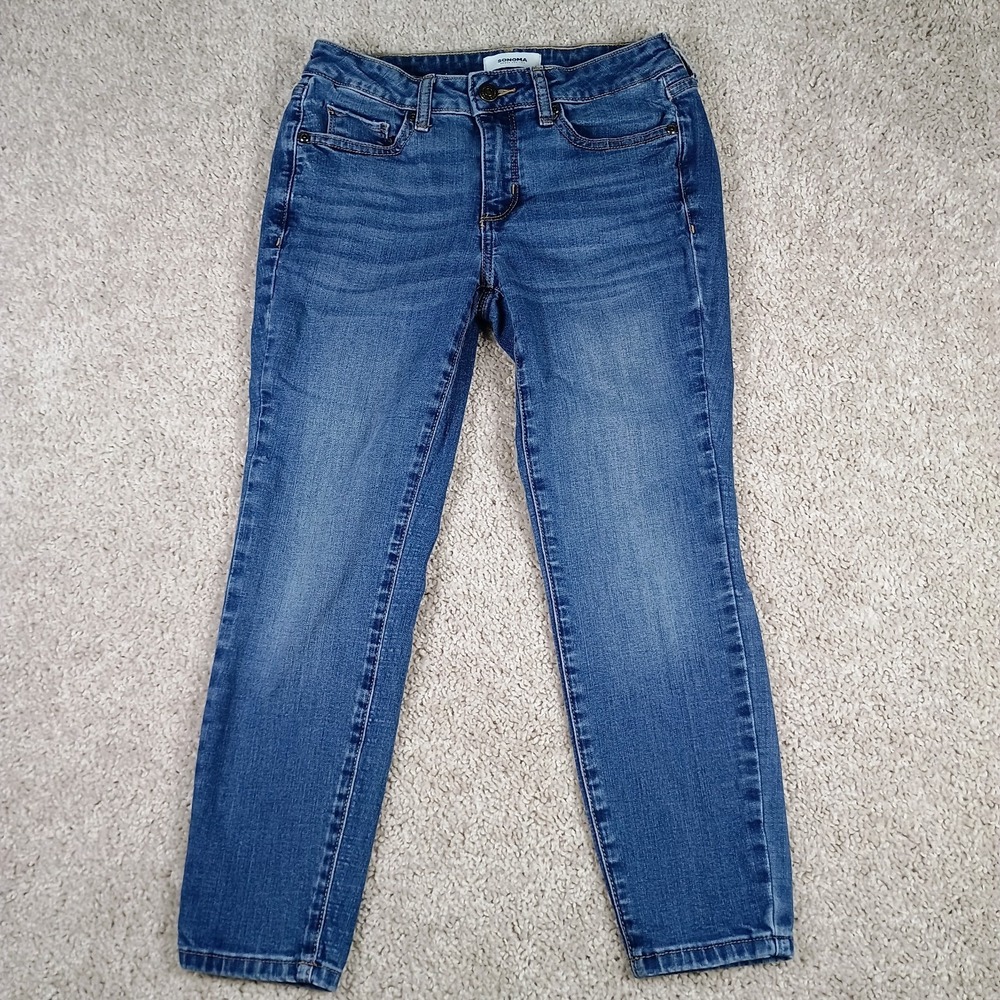 Sonoma Skinny Jeans Medium Wash Stretch Mid Rise Everyday Denim See Measurements